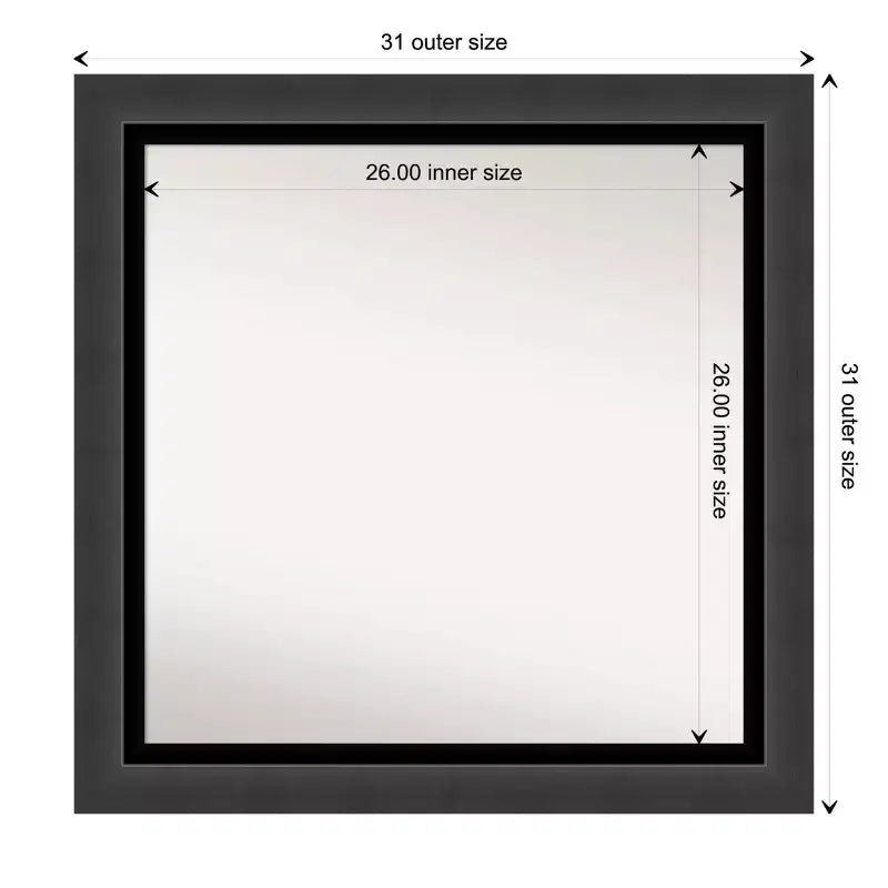 Specchio da bagno quadrato da parete 78,7x78,7 cm con cornice in polistirene nero opaco, senza bordo smussato