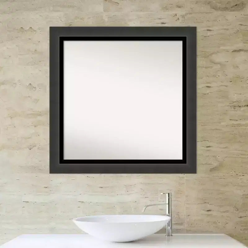 Specchio da bagno quadrato da parete 78,7x78,7 cm con cornice in polistirene nero opaco, senza bordo smussato