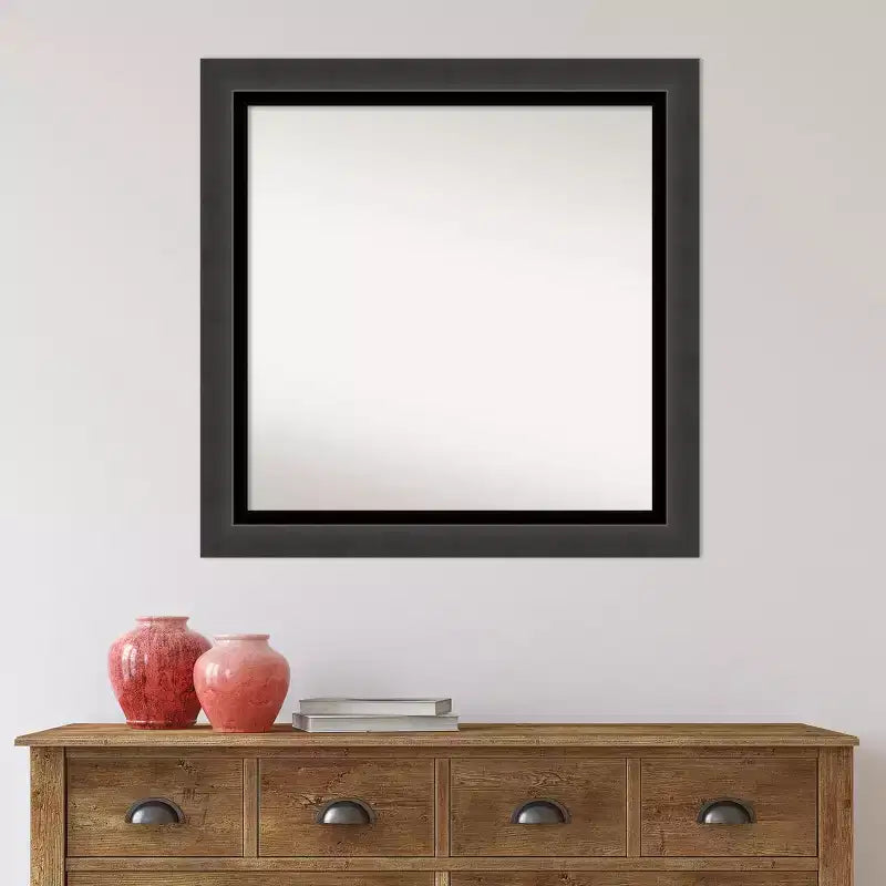 Specchio da bagno quadrato da parete 78,7x78,7 cm con cornice in polistirene nero opaco, senza bordo smussato