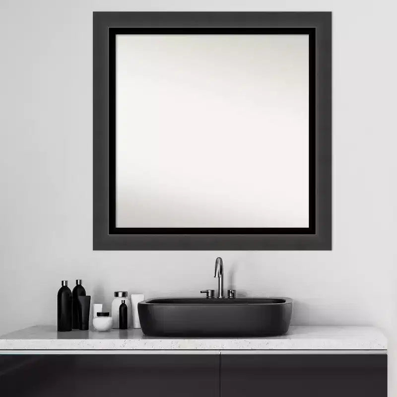 Specchio da bagno quadrato da parete 78,7x78,7 cm con cornice in polistirene nero opaco, senza bordo smussato