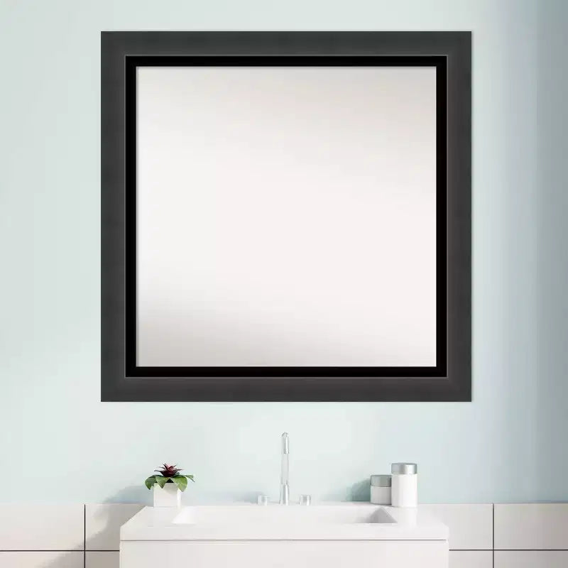 Specchio da bagno quadrato da parete 78,7x78,7 cm con cornice in polistirene nero opaco, senza bordo smussato