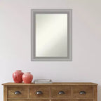 Specchio da Parete Stretto per Bagno 23"x29" con Cornice in Nichel Spazzolato Lucidato, Non Smussato, Ferramenta Inclusa