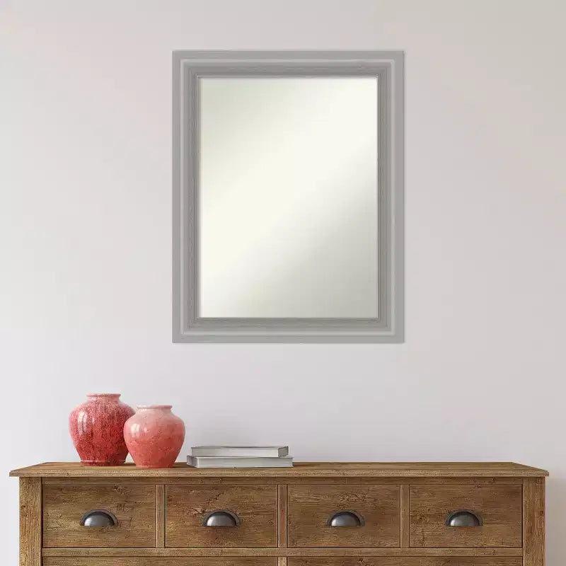 Specchio da Parete Stretto per Bagno 23"x29" con Cornice in Nichel Spazzolato Lucidato, Non Smussato, Ferramenta Inclusa