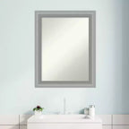 Specchio da Parete Stretto per Bagno 23"x29" con Cornice in Nichel Spazzolato Lucidato, Non Smussato, Ferramenta Inclusa