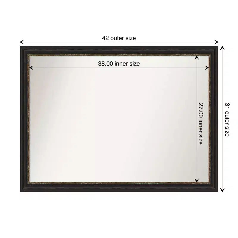 Specchio da parete rettangolare per bagno 42"x31" con cornice stretta color bronzo, non bisellato, ferramenta inclusa