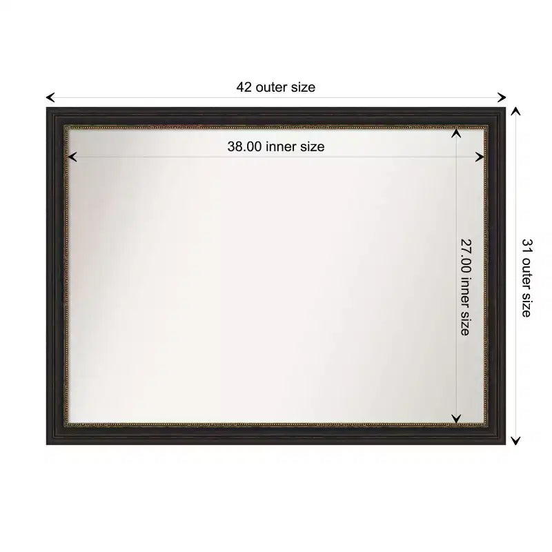 Specchio da parete rettangolare per bagno 42"x31" con cornice stretta color bronzo, non bisellato, ferramenta inclusa