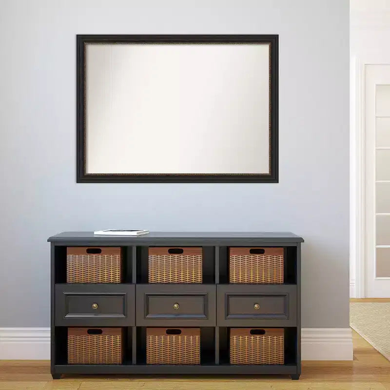 Specchio da parete rettangolare per bagno 42"x31" con cornice stretta color bronzo, non bisellato, ferramenta inclusa