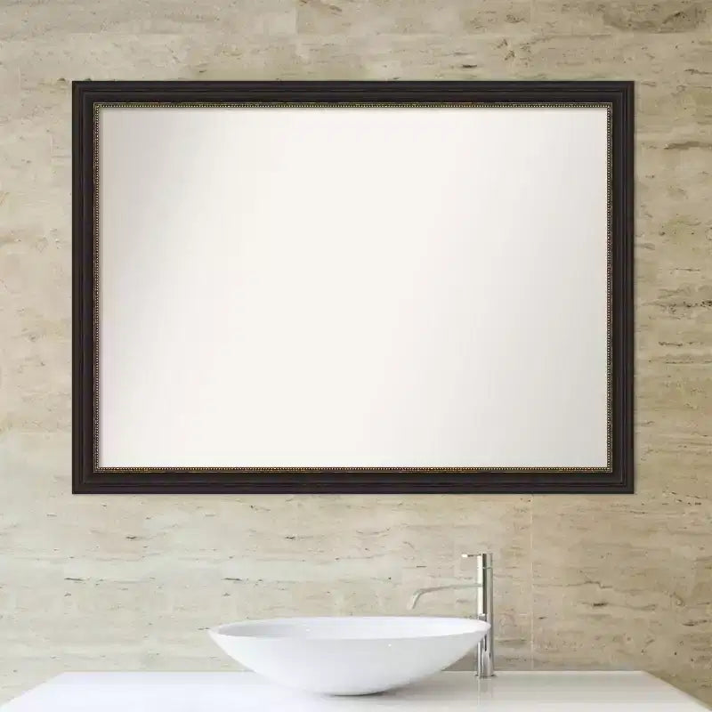 Specchio da parete rettangolare per bagno 42"x31" con cornice stretta color bronzo, non bisellato, ferramenta inclusa