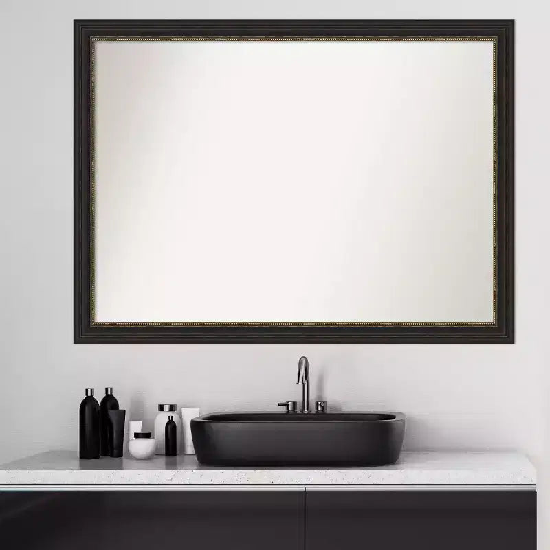 Specchio da parete rettangolare per bagno 42"x31" con cornice stretta color bronzo, non bisellato, ferramenta inclusa