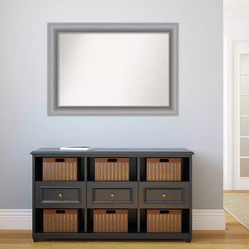 Specchio da parete rettangolare 42"x30" con cornice in nichel spazzolato lucido, non bisellato, ferramenta inclusa