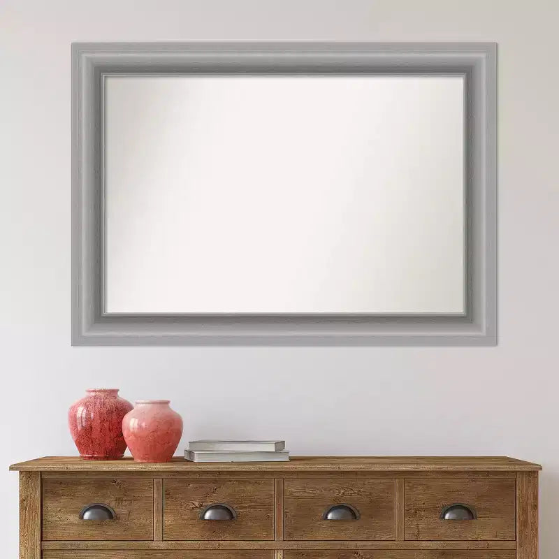 Specchio da parete rettangolare 42"x30" con cornice in nichel spazzolato lucido, non bisellato, ferramenta inclusa