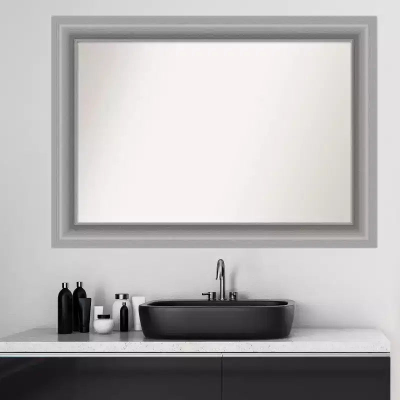Specchio da parete rettangolare 42"x30" con cornice in nichel spazzolato lucido, non bisellato, ferramenta inclusa