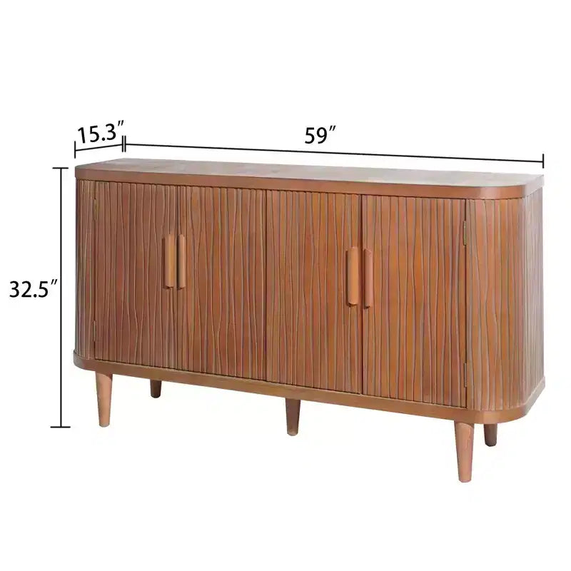 Credenza rustica d'accento da 150 cm con 4 ante ondulate e 2 ripiani regolabili per soggiorno e sala da pranzo