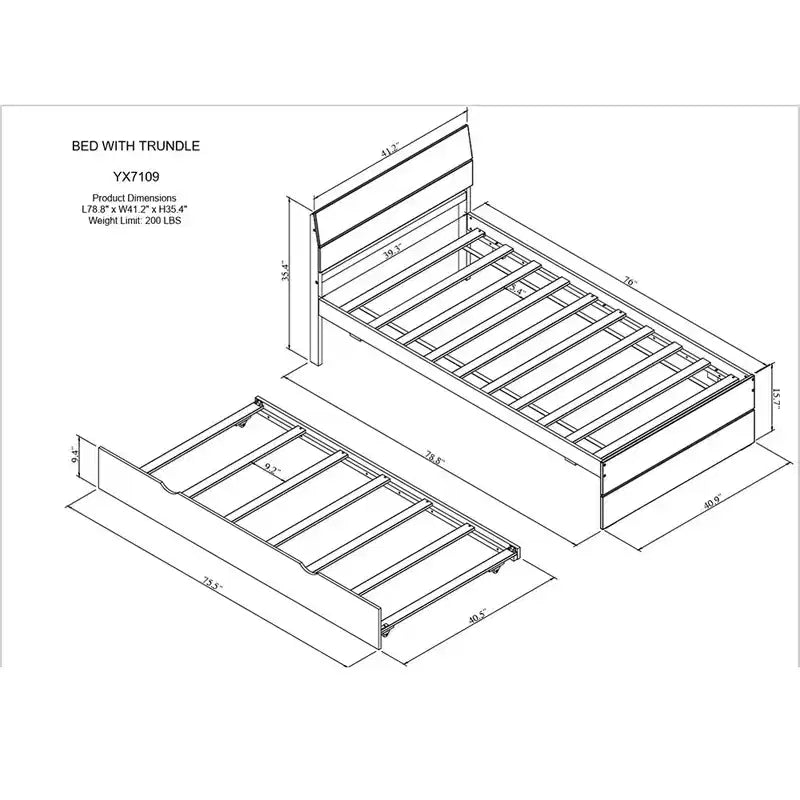 Modern Twin Platform Bed Frame con Trundle Twin, Testiera e Doghe in Legno, Senza Rete, Bianco