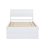 Modern Twin Platform Bed Frame con Trundle Twin, Testiera e Doghe in Legno, Senza Rete, Bianco