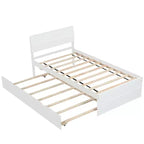 Modern Twin Platform Bed Frame con Trundle Twin, Testiera e Doghe in Legno, Senza Rete, Bianco