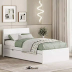 Modern Twin Platform Bed Frame con Trundle Twin, Testiera e Doghe in Legno, Senza Rete, Bianco