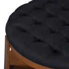 Ottoman/tavolino da caffè rotondo trapuntato in lino, oversized, 91 cm, a 2 livelli con base in legno di gomma