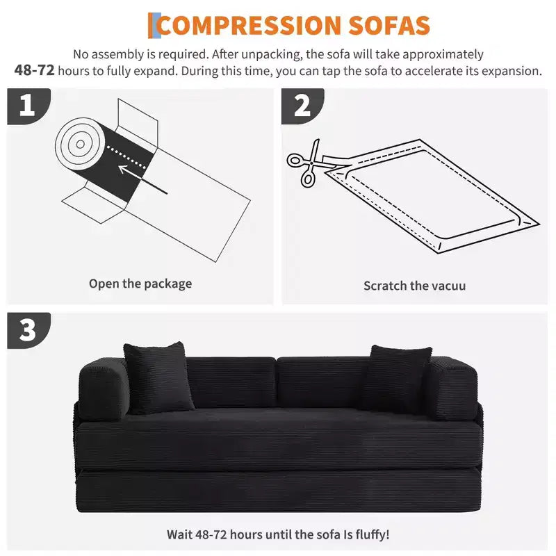 Chaise Longue Oversize in Corduroy da 199.9 cm con 2 Cuscini, Convertibile, per Soggiorno e Camera da Letto