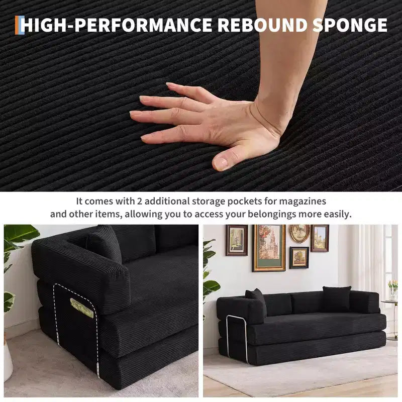 Chaise Longue Oversize in Corduroy da 199.9 cm con 2 Cuscini, Convertibile, per Soggiorno e Camera da Letto