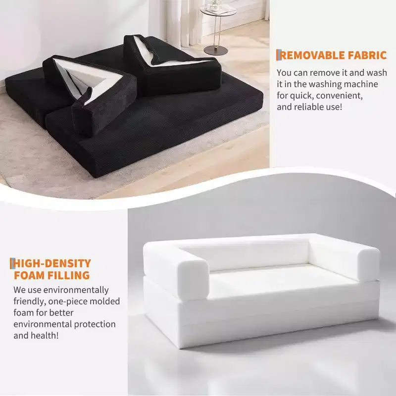 Chaise Longue Oversize in Corduroy da 199.9 cm con 2 Cuscini, Convertibile, per Soggiorno e Camera da Letto