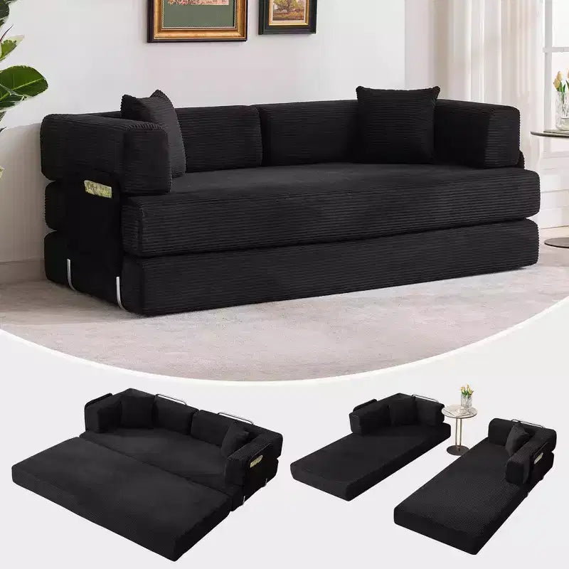 Chaise Longue Oversize in Corduroy da 199.9 cm con 2 Cuscini, Convertibile, per Soggiorno e Camera da Letto