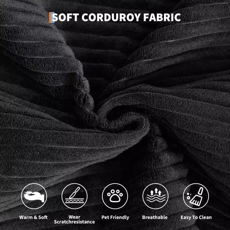 Chaise Longue Oversize in Corduroy da 199.9 cm con 2 Cuscini, Convertibile, per Soggiorno e Camera da Letto