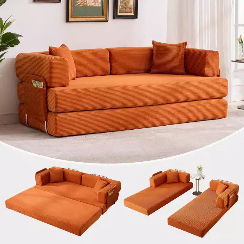 Chaise Longue Oversize in Corduroy da 199.9 cm con 2 Cuscini, Convertibile, per Soggiorno e Camera da Letto