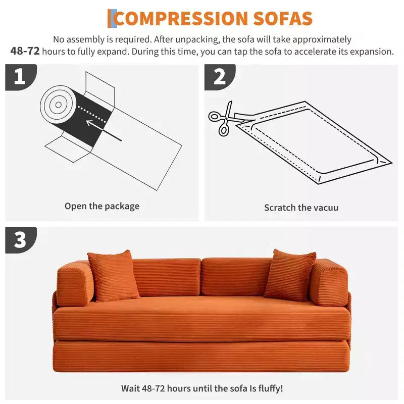 Chaise Longue Oversize in Corduroy da 199.9 cm con 2 Cuscini, Convertibile, per Soggiorno e Camera da Letto