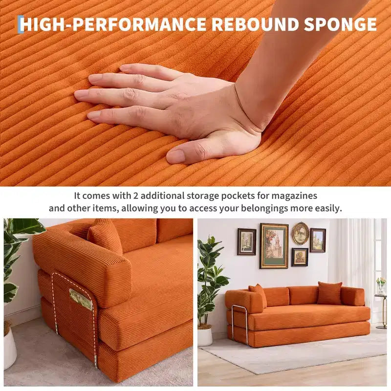 Chaise Longue Oversize in Corduroy da 199.9 cm con 2 Cuscini, Convertibile, per Soggiorno e Camera da Letto