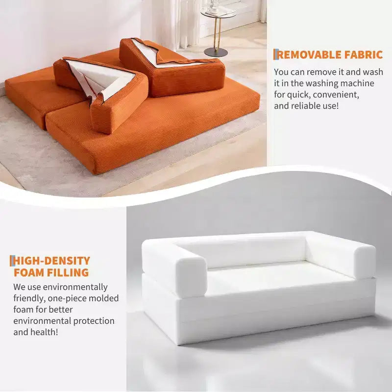Chaise Longue Oversize in Corduroy da 199.9 cm con 2 Cuscini, Convertibile, per Soggiorno e Camera da Letto