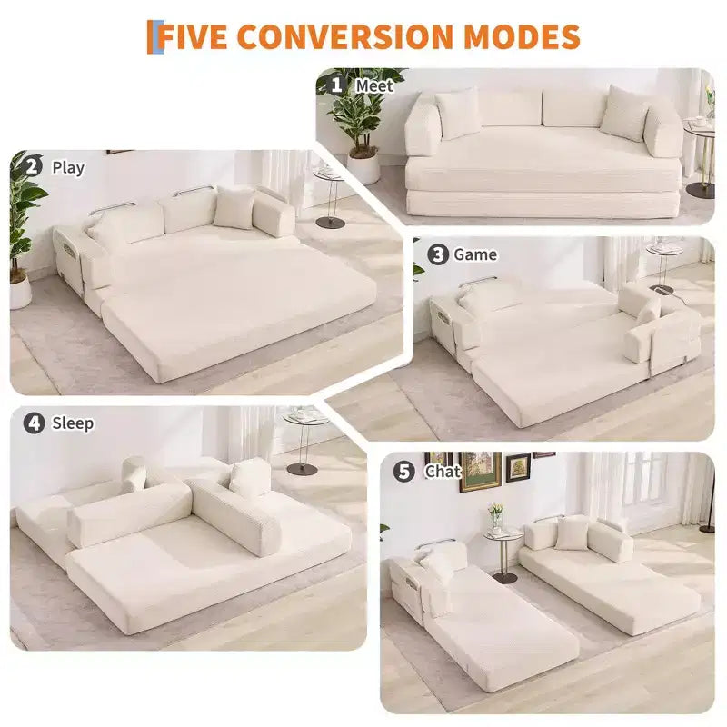 Chaise Longue Oversize in Corduroy da 199.9 cm con 2 Cuscini, Convertibile, per Soggiorno e Camera da Letto