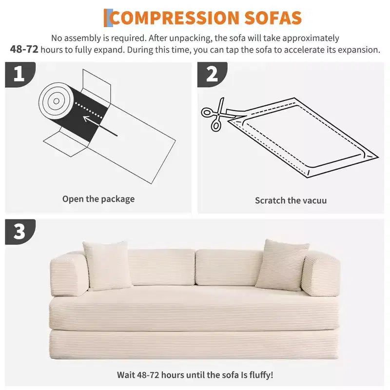 Chaise Longue Oversize in Corduroy da 199.9 cm con 2 Cuscini, Convertibile, per Soggiorno e Camera da Letto