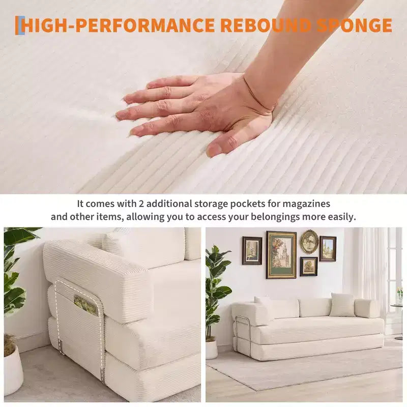 Chaise Longue Oversize in Corduroy da 199.9 cm con 2 Cuscini, Convertibile, per Soggiorno e Camera da Letto