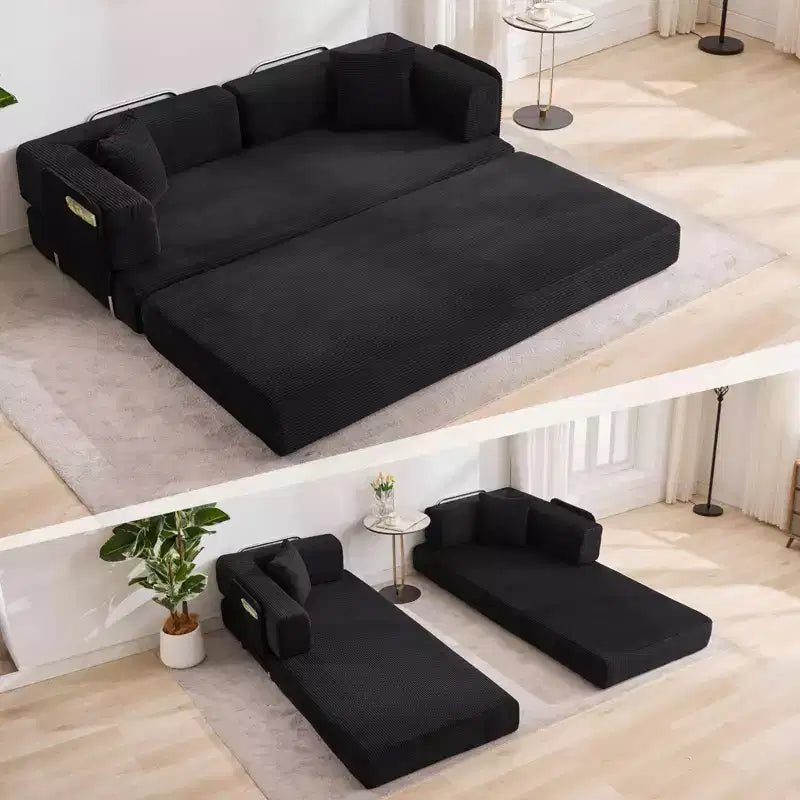 Chaise Longue Oversize in Corduroy da 199.9 cm con 2 Cuscini, Convertibile, per Soggiorno e Camera da Letto