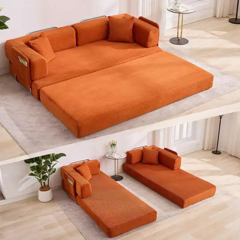 Chaise Longue Oversize in Corduroy da 199.9 cm con 2 Cuscini, Convertibile, per Soggiorno e Camera da Letto
