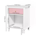 Comodino in legno bianco da 68 cm con cassetto e ripiano aperto, maniglie in metallo, per bambini e adulti