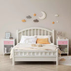 Comodino in legno bianco da 68 cm con cassetto e ripiano aperto, maniglie in metallo, per bambini e adulti