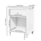 Comodino in legno bianco da 68 cm con cassetto e ripiano aperto, maniglie in metallo, per bambini e adulti