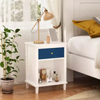 Comodino in legno bianco da 68 cm con cassetto e ripiano aperto, maniglie in metallo, per bambini e adulti