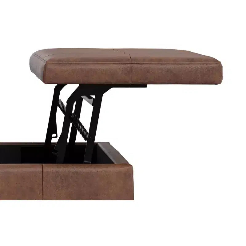 Pouf contenitore sollevabile in similpelle quadrata da 36" con piano diviso e 2 scomparti, marrone sella