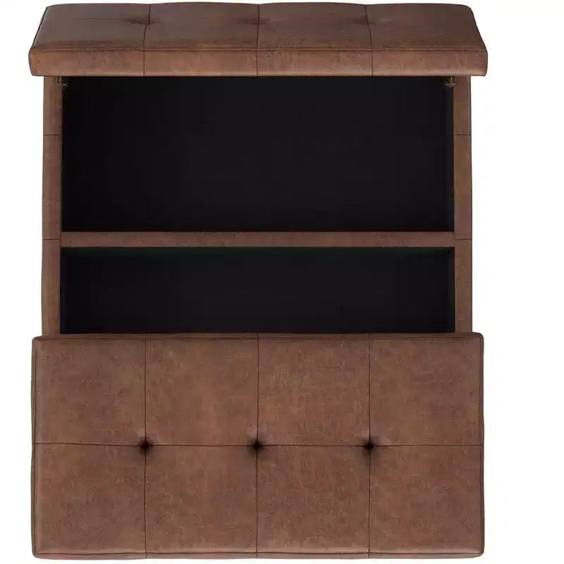 Pouf contenitore sollevabile in similpelle quadrata da 36" con piano diviso e 2 scomparti, marrone sella