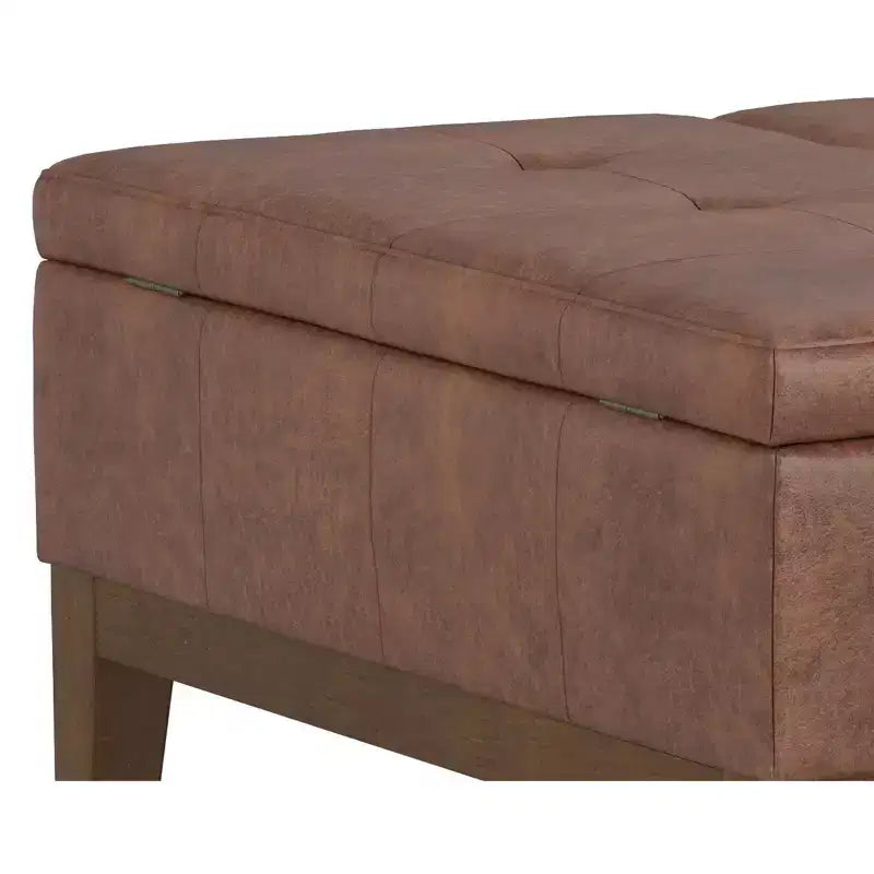 Pouf contenitore sollevabile in similpelle quadrata da 36" con piano diviso e 2 scomparti, marrone sella