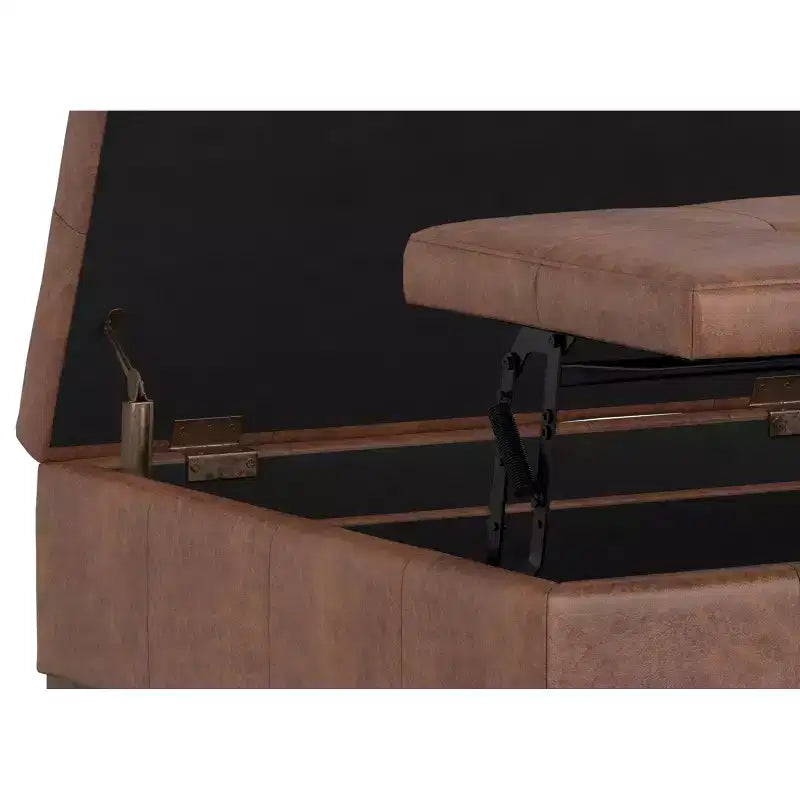 Pouf contenitore sollevabile in similpelle quadrata da 36" con piano diviso e 2 scomparti, marrone sella