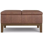 Pouf contenitore sollevabile in similpelle quadrata da 36" con piano diviso e 2 scomparti, marrone sella