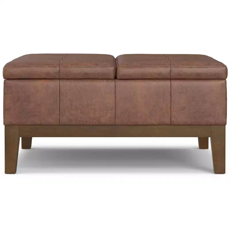 Pouf contenitore sollevabile in similpelle quadrata da 36" con piano diviso e 2 scomparti, marrone sella