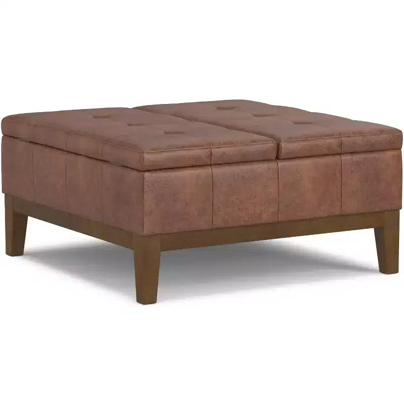 Pouf contenitore sollevabile in similpelle quadrata da 36" con piano diviso e 2 scomparti, marrone sella