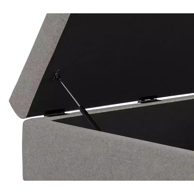 Tavolino contenitore ottomano quadrato da 91 cm con piano sollevabile, rivestimento in lino, struttura in pino, grigio