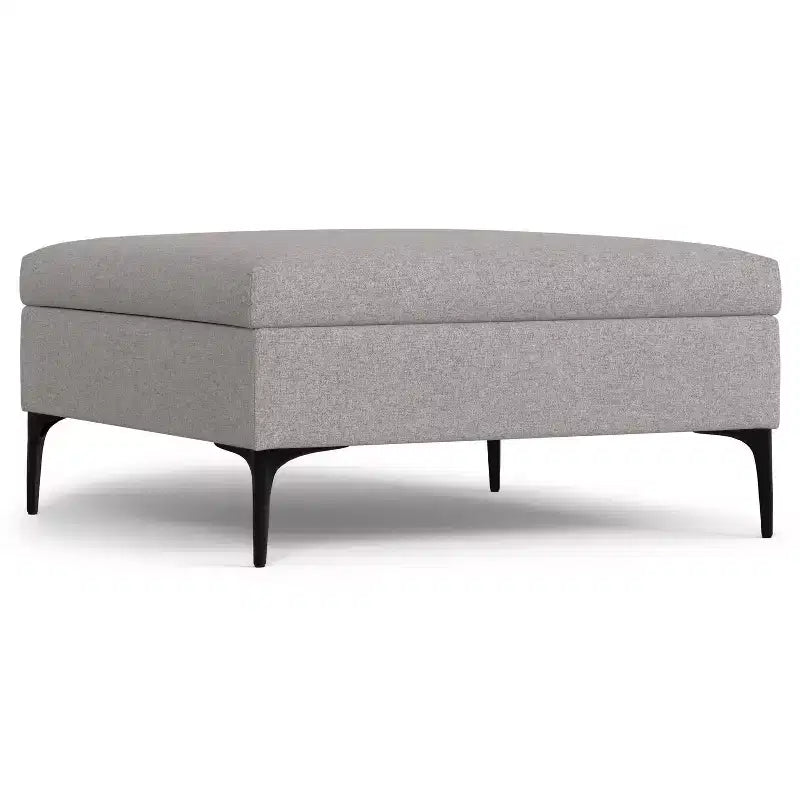 Tavolino contenitore ottomano quadrato da 91 cm con piano sollevabile, rivestimento in lino, struttura in pino, grigio