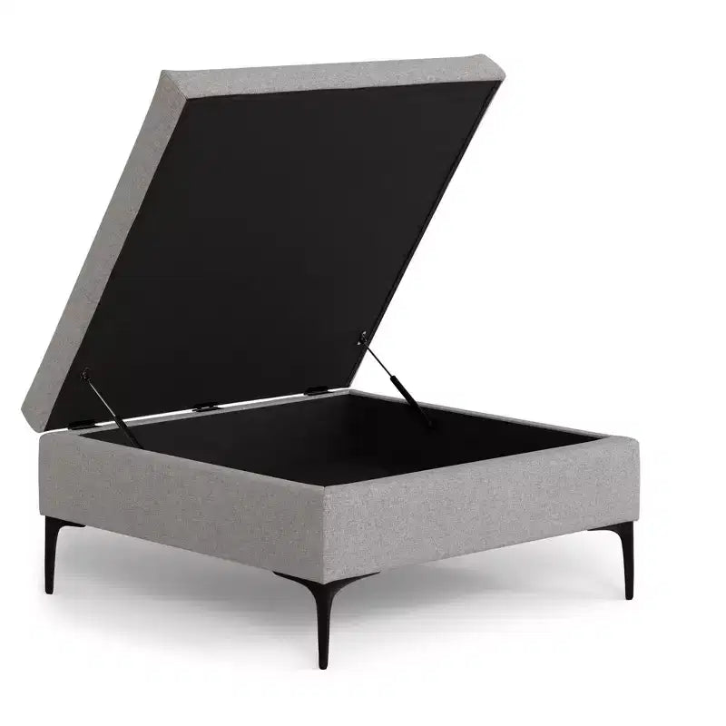 Tavolino contenitore ottomano quadrato da 91 cm con piano sollevabile, rivestimento in lino, struttura in pino, grigio